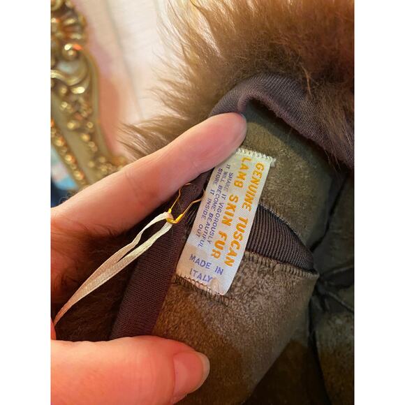 Vintage 1970s brown fluffy shearing hat lamb skin Italian winter ski outdoor - Picture 7 of 7